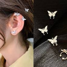 Pendientes de mariposa minimalistas brillantes para mujer, joyería de fiesta, Clip para la oreja, diamantes de imitación, animales, moda 2020 2024 - compra barato