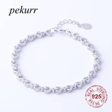 Pulseira de prata esterlina pekurr real 925, braceletes com coração de amor para mulheres, joia grossa de corrente de prata para mulheres 2024 - compre barato