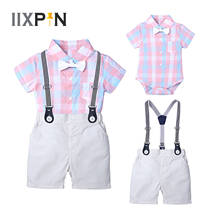 Baby Boys Outfits Toddlers Suit Short Sleeve Shirt + Bib Pants Gentleman Infants Baby Clothes Birthday Party Kids Boy's Suits 2024 - buy cheap