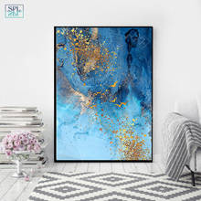 Abstract Golden Foil Canvas Painting Blue Print Poster Big Wall Art Picture For Living Room Nordic Tableaux Abstract Blue Poster 2024 - buy cheap