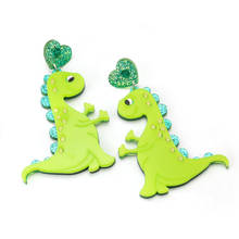 Trendy Glittery Heart Green Dinosaur Acrylic Drop Earrings For Women Fashion Cute Animal Earrings Female Casual Jewelry E19138 2024 - buy cheap