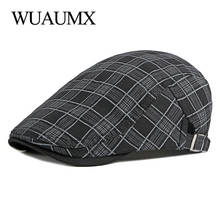 Wuaumx Spring Summer Men's Hats Plaid Berets Hat Women Thin Breathable Cotton Visors Herringbone Cap Artist  Checked Forward Cap 2024 - buy cheap