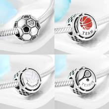 Cuentas redondas de plata esterlina 925 para hombre y mujer, abalorios originales con forma de balón de fútbol, compatibles con pulsera de abalorios LYNACCS 2024 - compra barato