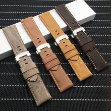 24mm Brown Retro Crazy horse real leather Watchband For Panerai strap for PAM441 Bracelet Butterfly Buckle watch band 2024 - buy cheap