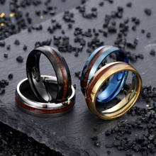 Anéis de madeira marrom embutido e médio 6mm de largura, anéis da moda de aço inoxidável, índice de dedo, joias femininas de acácia, presentes 2024 - compre barato