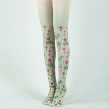 Womens Creative patterned silk stockings flower print tights spring and autumn ladies pantyhose 2024 - buy cheap