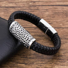 New Fashion Wholesale Charm Stainless Steel Rope Magnetic Black Genuine Leather  Men Bracelet Braided Hand Jewelry  Accessories 2024 - buy cheap