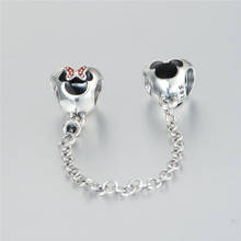 Fine jewelry charms 925 Sterling Silver jewelry Heart of Mickey & Minnie Safety Chain charm fit brand beads bracelets DIY SF205 2024 - buy cheap