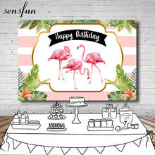 Sensfun pano de fundo rosa flamingo para meninas, pano de fundo rosa e branco, faixas para festa, fotografia, 7x5 pés, material de poliéster, vinil 2024 - compre barato