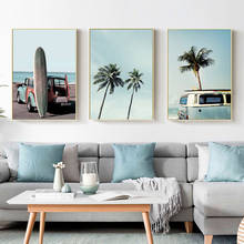 Póster de paisaje de autobús y Palmera para tabla de surf, decoración de océano Tropical, arte de pared impreso, pintura en lienzo, imagen nórdica, decoración del hogar 2024 - compra barato