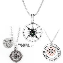 Lovers Necklace Circle Pendant Compass Necklace " Not All Who Wander Are Lost " And Compass Necklace Couple Jewelry цепь на шею 2024 - buy cheap