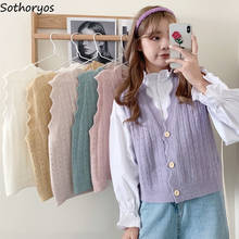 Sweater Vest Women Ruffles Single-breasted Candy Colors Sweet Tops for Ladies Harajuku Style Solid Fashion Chic All-match Ins 2024 - buy cheap