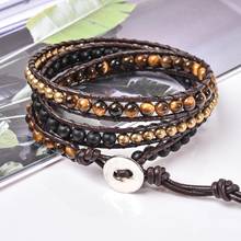 Asingeloo Drop Shipping Bohemian Leather Tiger Eye Stone beads Bracelet Weave Multilayer Natural  Wrap Strand Men Bracelets 2024 - buy cheap