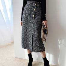 Falda de lana de tweed con fragancia pequeña para mujer, Falda de tubo con abertura en la cadera, cintura alta 2024 - compra barato