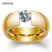 Anel feminino dourado, anel de aço inox com cristal transparente 2024 - compre barato
