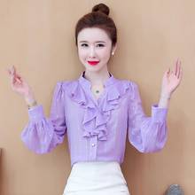 Women Blouse Autumn Clothing St Collar Ruffle Long Sleeve Top Shirt Blusas Ropa De Mujer 2024 - buy cheap