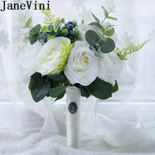 Janevini casamento do vintage bouquet de noiva branco marfim rosa verde folhas noiva mão titular flor jardim bouquet de casamento de fleur 2024 - compre barato