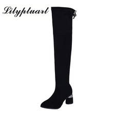 Boots women's knees 2019 new stretch boots long tube autumn and winter high-heeled thick with pointed thin shoes women 2024 - buy cheap