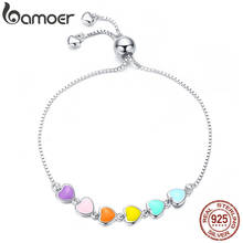 bamoer Rainbow Color Enamel Heart Bracelet for Women Heart-shape  925 Sterling Silver Chain Bracelet Anti-allergy Jewelry SCB158 2024 - buy cheap