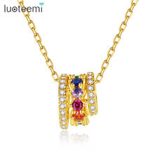 LUOTEEMI Chain Necklace for Women Statement Round Circle Cuban Link Chain Colorful Gemstones Cubic Zirconia Earrings Collares Pa 2024 - buy cheap