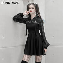 PUNK RAVE Girl's Punk Fake Two-piece Plaid Stitching Dress Personality Trend A-Line Autumn Winter Dress Women 2024 - buy cheap