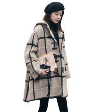 Abrigo largo de lana con capucha para mujer, abrigo de lana con hebilla de bocina, estilo coreano, temporada otoño invierno, 2021 2024 - compra barato