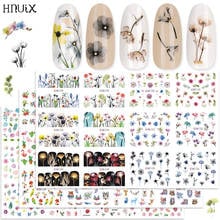 HNUIX 12 pieces water nail decals decal black flowers leaf transfer Nail Art decorations slider manicure watermark leaf tips 2024 - buy cheap