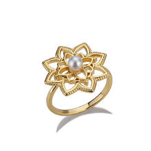 Anéis femininos e masculinos com flor de pérola e lótus, joias vintage de casal com flor de aço inoxidável para casais 2024 - compre barato