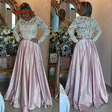 Pink Long Sleeve Lace Evening Dresses Party Sexy Plus Size Ladies Women Prom Formal Dresses Evening Gown 2024 - buy cheap