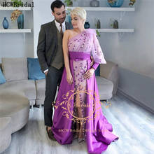 Novo design vestido de noite roxo arábico com trem destacável um ombro cristal tule vestidos de baile plus size vestidos formais 2024 - compre barato