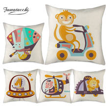 Fuwatacchi-funda de cojín con dibujos de mono, cubierta de lino de Animal en avión, para sofá, funda de almohada decorativa para el hogar, 45x45cm 2024 - compra barato