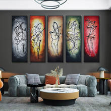 Pintura a óleo pintados à mão moderna 5 painéis abstracto orquestra banda arte da parede pintura em tela para sala de estar decoração da parede casa 2024 - compre barato