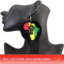 SOMESOOR Afro Powerful Fist Black Wooden Drop Earrings With African Motherland Map Pattern Ethnic Wood Jewelry For Women Gifts 2024 - buy cheap