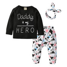Newborn Baby Girl Clothes Daddy is my Hero 3Pcs Outfits Set Long Sleeve T-shirt+Pants+Headband Infant Toddler Clothing Suit 2024 - buy cheap