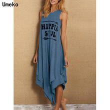 Umeko 2020 New Women's Fashion Double Layer Hipple Sleeveless Asymmetric Letter Casual Dress Irregular Hem Boho Dress Maxi Dress 2024 - buy cheap