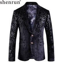 Shenrun blazer masculino preto, jaquetas slim fit, estampa de leopardo, casual, moda jaqueta, festa, formatura, cantor, palco, fantasia 2024 - compre barato