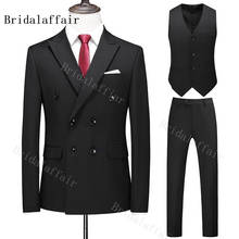 Bridalaffair-trajes de doble botonadura para hombre, de alta calidad trajes de boda, trajes de novio, esmoquin de Fiesta (chaqueta + Pantalones + chaleco), color negro, 2020 2024 - compra barato