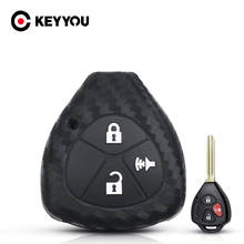 KEYYOU-funda de silicona de carbono para llave de coche, 3 botones, para Toyota Camry Rav4 Highlander Corolla Aqua Land Cruis 2024 - compra barato