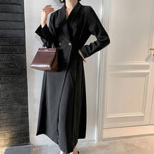 Элегантное двубортное женское офисное платье, черное платье-блейзер, винтажное длинное вечернее платье с длинным рукавом, осень 2021 2024 - купить недорого