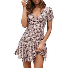 2021 Summer Women Ruffles Polka Dots Print Chiffon Dress Boho Mini Beach Dress Short Sleeve Ladies Party Dresses Vestidos 2024 - buy cheap