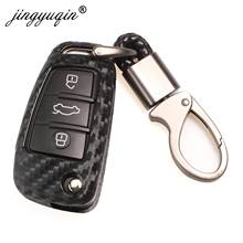 Jingyuqin 3 Botão de Carbono Suave Silicone Car Key Fob Tampa Do Caso Remoto Para Audi A3 8L 8P A4 B6 B7 B8 A6 C5 C6 4F RS3 Q3 Q7 TT 2024 - compre barato