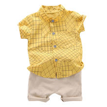 Criança do bebê menino verão xadrez t camisa terno moda desenhos animados conjunto de impressão crianças infantil meninos roupas conjunto 2024 - compre barato