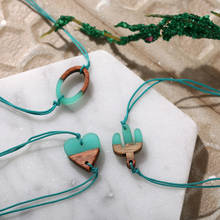Creative Half Plastic & Half Wood Heart Bracelet for Women Blue Rope Bangle Men Oval Cactus Charm Pulsera Fun Jewelry Lover Gift 2024 - buy cheap