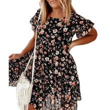 Summer Women Dress Fashion Floral Round Neck Nylon Loose A-Line Dress comfortable Beach 2021 сарафаны женские летние 2024 - buy cheap