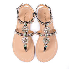 NEW summer Women`s  Casual t-strap Boho sandals Lady Flat beach Sandals woman shining bohemia shoes flip flop Rhinestone shoes 2024 - buy cheap