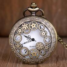 Retro Bronze Pocket Watch Gear Hollow Quartz Fob Watch With Chain Men Women Steampunk Pendant Necklace Watch 2024 - buy cheap