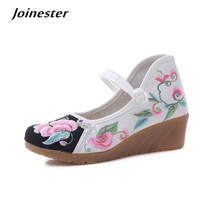 Zapatos de cuña Bordados florales para mujer, calzado étnico Mary Jane, Sandalias de tacón, alpargatas informales, para primavera 2024 - compra barato