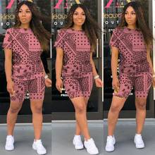 TNNAOFF Aesthetic Bandana Print Two Piece Tracksuits Women Set Short Sleeve T Shirt Sexy Biker Shorts Lounge Wear Matching Sets 2024 - buy cheap