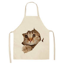 Avental de gato adorável gato padrão cozinha avental para mulher limpeza doméstica pinafore casa cozinhar aventais algodão linho babadores 2024 - compre barato
