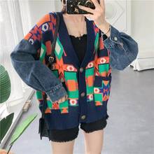 V-neck Sweater Women's New Korean of Loose Large Size Lazy Wind Thickened Cardigan Knitting Tops Fashion Women Cardigan Splice 2024 - buy cheap